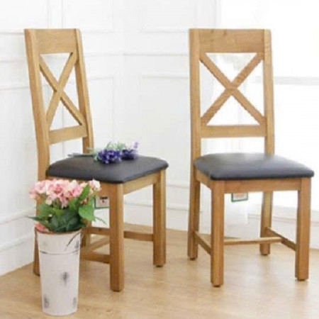 Square 90cm : Bàn Ăn Gỗ Sồi Vuông 90cm + 4 Ghế ( Lưng X - Mặt Nệm PU )